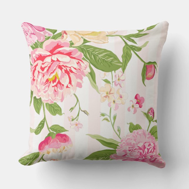 Pink Flowers Watercolors Illustration Throw Pillow (Front)