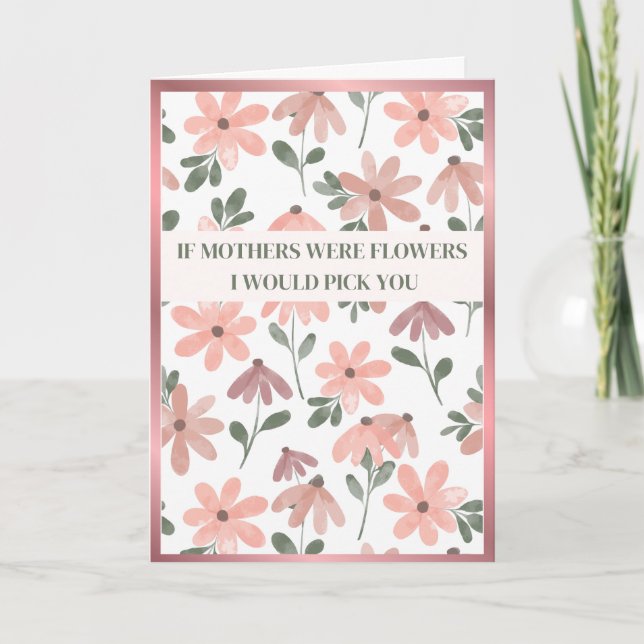 pink flowers watercolors mothers day folded card (Front)