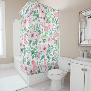 Pink Flowers Watercolors Pattern Shower Curtain