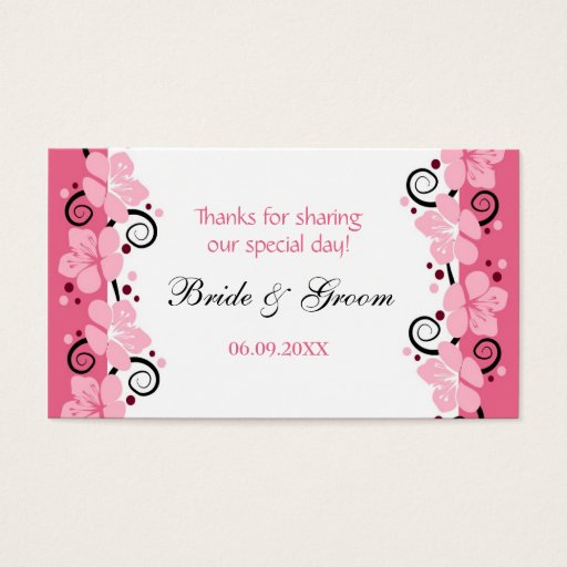 Customizable Pink Flowers Wedding Favor Gift Tags Thank You Business Card