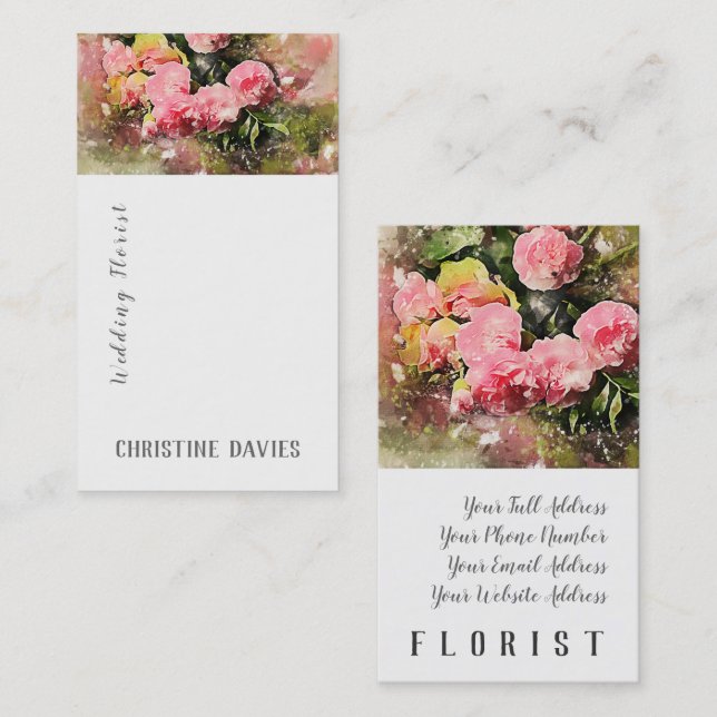 Pink flowers, wedding florist business card (Front/Back)