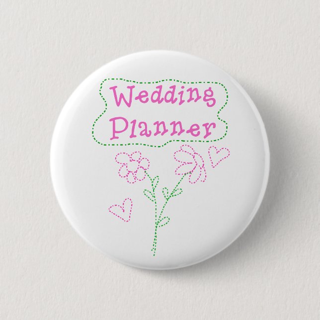 Pink Flowers Wedding Planner Button (Front)