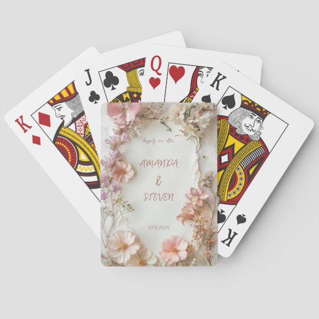Pink Flowers Wedding Poker Cards (Back)