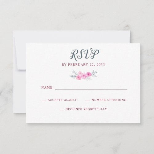 pink flowers wedding RSVP card