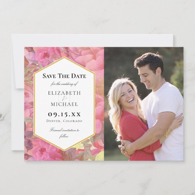 Pink Flowers Wedding Save The Date Photo Card (Front)