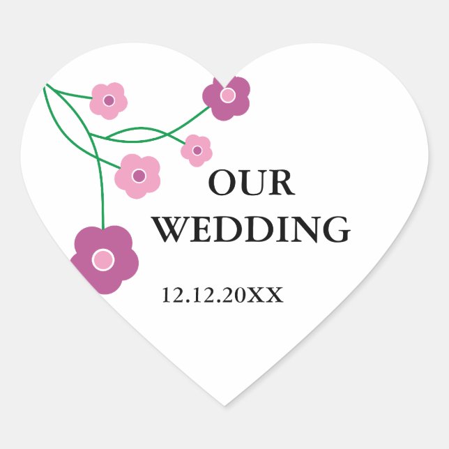 Pink Flowers Wedding Stickers (Front)