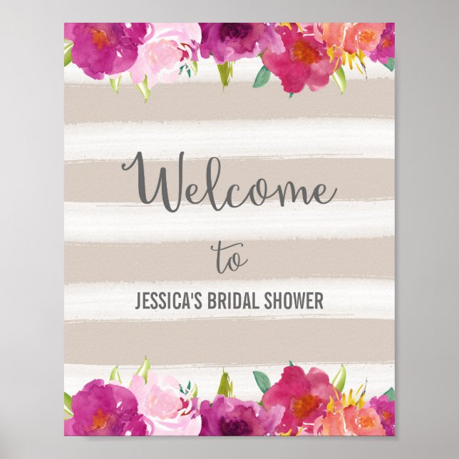 Pink Flowers Welcome Poster Print (Front)