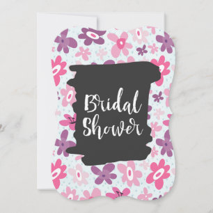 Pink Flowers Whimsical Retro Pattern Bridal Shower Invitation