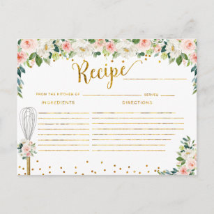 Pink Flowers Whisked away Bridal Shower Recipe Postcard