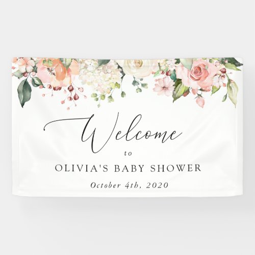 Pink Flowers White Flowers Baby Shower Welcome Banner