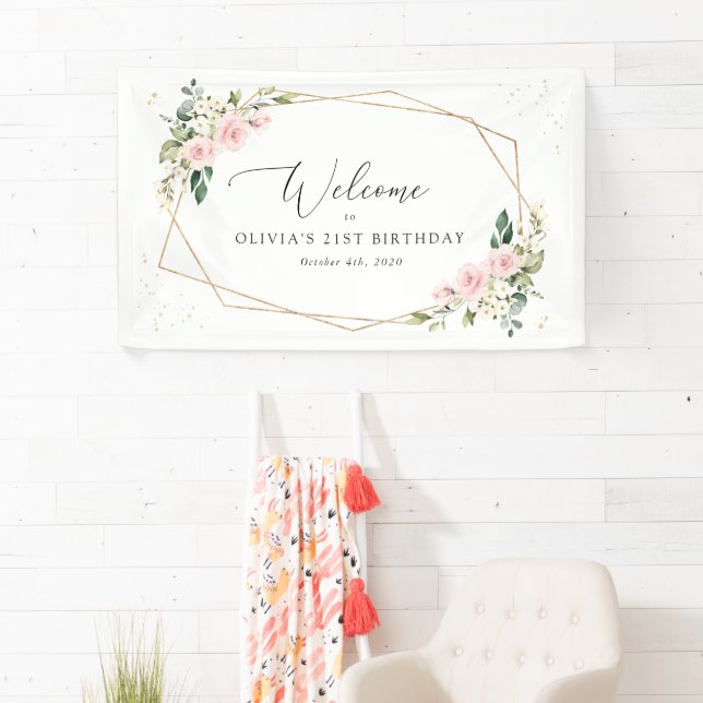 Pink Flowers, White Flowers, Birthday Welcome Banner (Insitu)