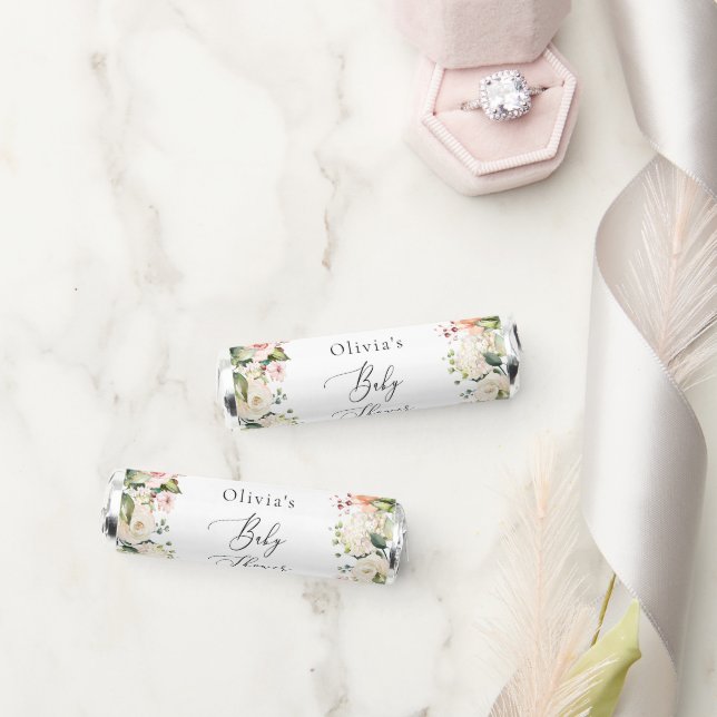 Pink Flowers, White Flowers, Boho, Baby Shower Breath Savers® Mints (Wedding)