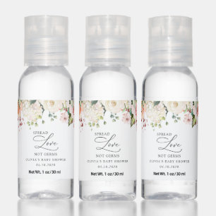 Pink Flowers, White Flowers, Boho, Baby Shower Hand Sanitizer