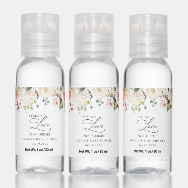 Pink Flowers, White Flowers, Boho, Baby Shower Hand Sanitizer (Set)