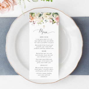 Pink Flowers, White Flowers, Boho, Baptism Menu