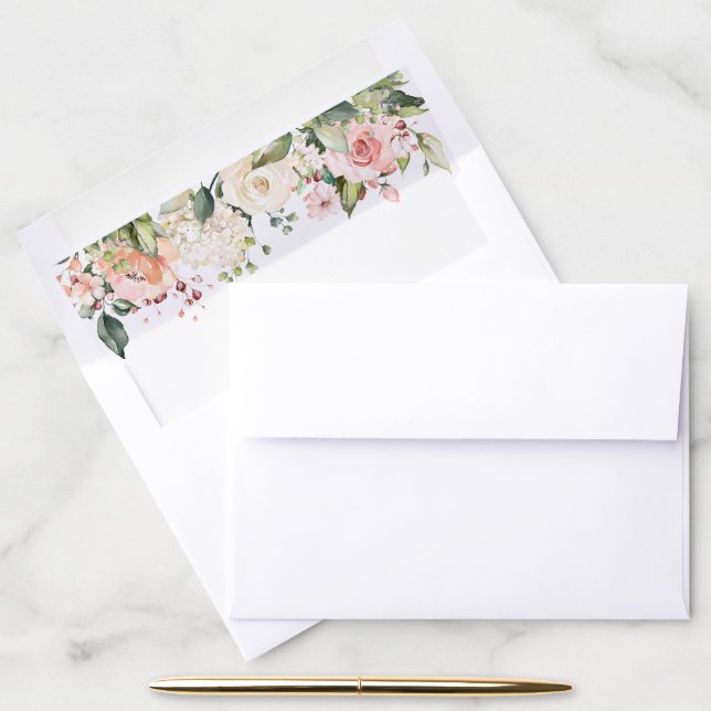 Pink Flowers, White Flowers, Boho, Birthday Envelope Liner (Desk)