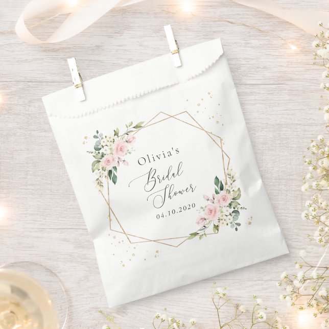 Pink Flowers, White Flowers, Boho, Bridal Shower Favor Bag (Clipped)
