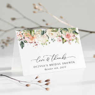 Pink Flowers, White Flowers, Boho, Bridal Shower Letterpress Thank You Card