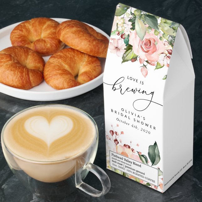 Pink Flowers, White Flowers, Boho, Bridal Shower  Roasted Coffee (Breakfast)
