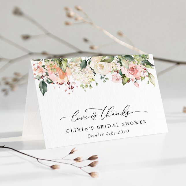 Pink Flowers, White Flowers, Boho, Bridal Shower Thank You Card (Creator Uploaded)