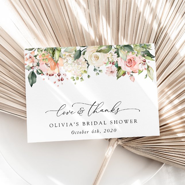 Pink Flowers, White Flowers, Boho, Bridal Shower Thank You Card (Creator Uploaded)