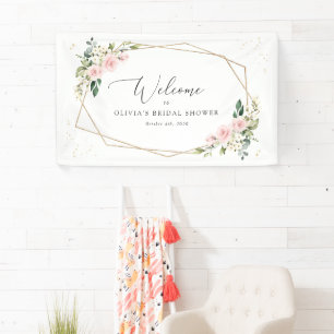 Pink Flowers, White Flowers, Boho, Bridal Welcome Banner