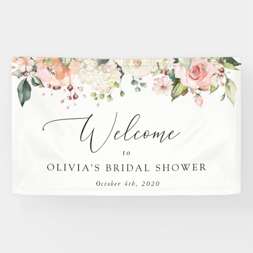 Pink Flowers White Flowers Boho Bridal Welcome Banner