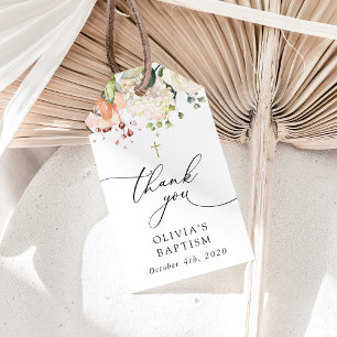 Pink Flowers, White Flowers, Boho, Floral Baptism Gift Tags