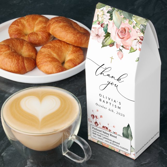 Pink Flowers, White Flowers, Boho, Floral Baptism Roasted Coffee (Breakfast)