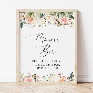 Pink Flowers, White Flowers, Boho, Mimosa Bar Poster