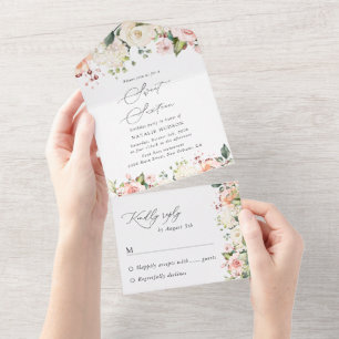 Pink Flowers, White Flowers, Boho, Sweet 16 All In One Invitation