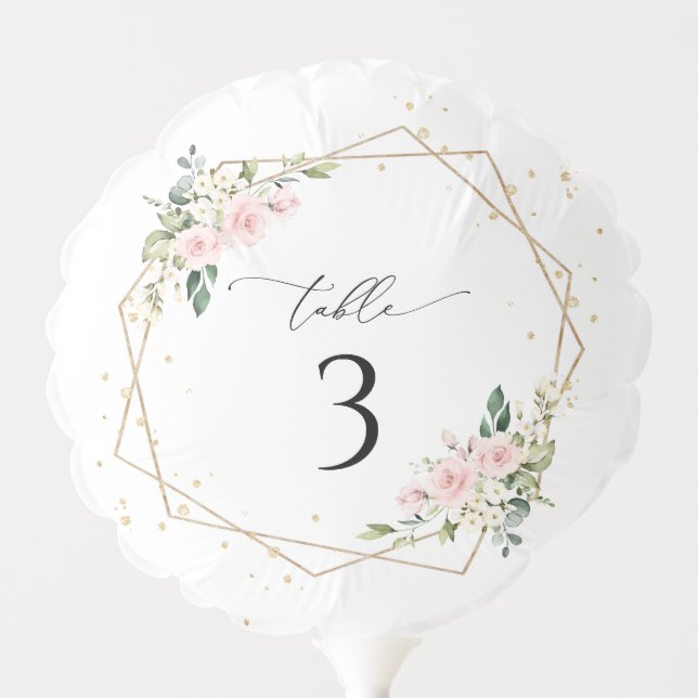 Pink Flowers, White Flowers, Boho, Table Numbers Balloon (Front)