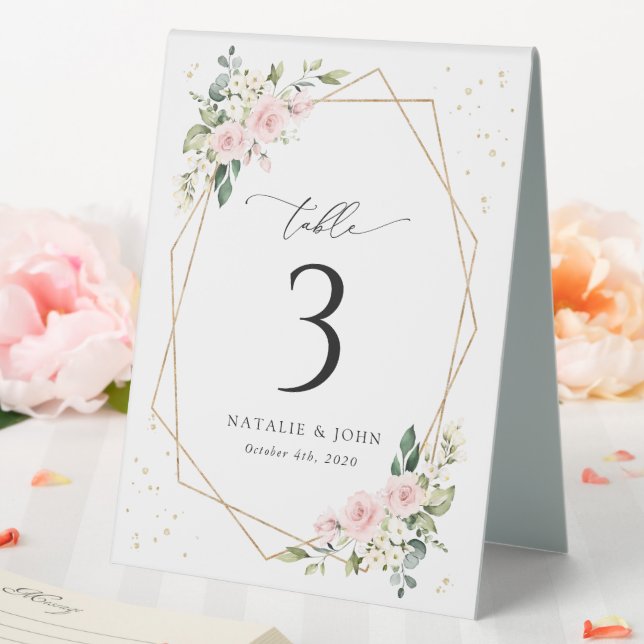 Pink Flowers, White Flowers, Boho, Table Numbers Table Tent (In SItu (Wedding))