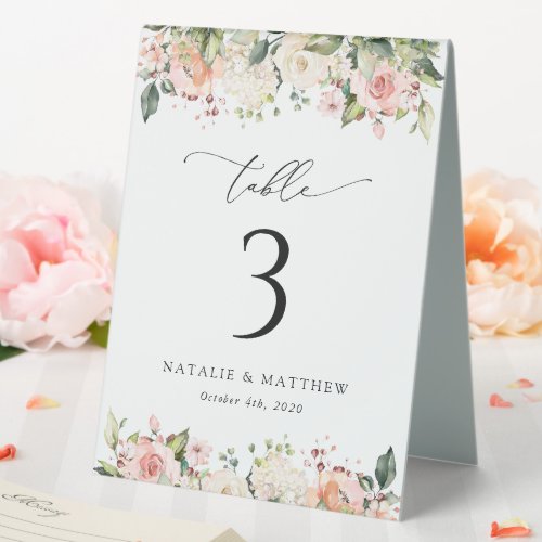 Pink Flowers White Flowers Boho Table Numbers Table Tent Sign