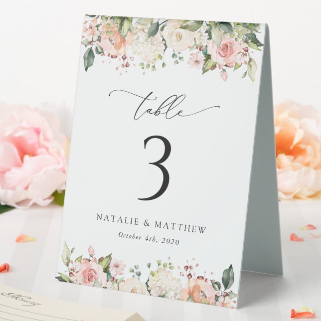 Pink Flowers, White Flowers, Boho, Table Numbers Tent (In SItu (Wedding))