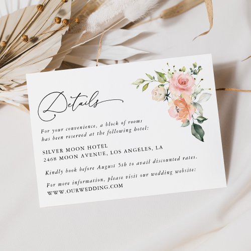 Pink Flowers White Flowers Boho Wedding Details Enclosure Card