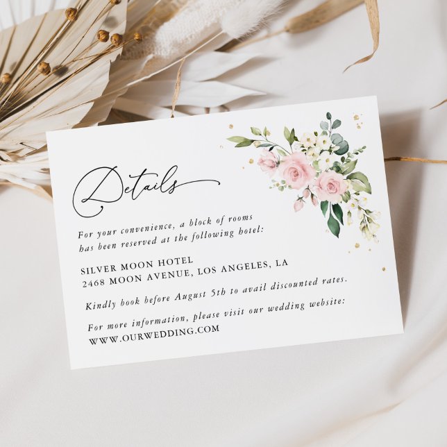 Pink Flowers, White Flowers, Boho, Wedding Details Enclosure Card (Creator Uploaded)
