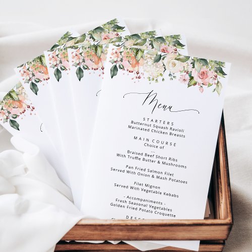 Pink Flowers White Flowers Boho Wedding Menu