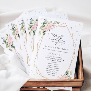 Pink Flowers, White Flowers, Boho, Wedding Program