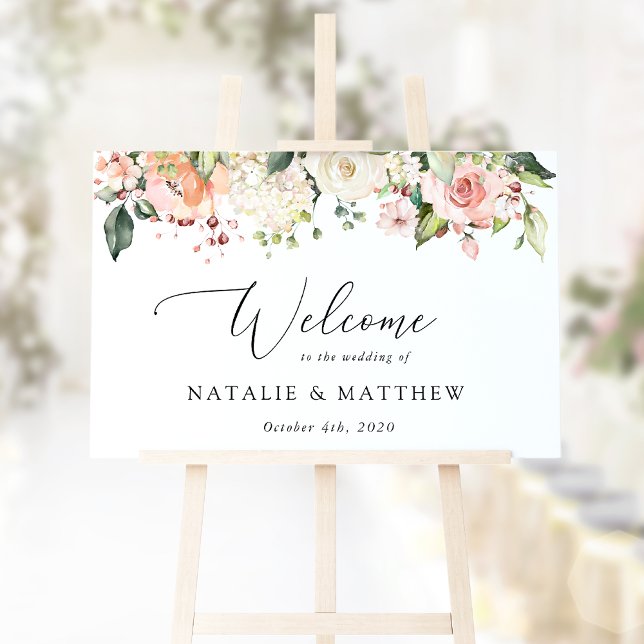 Pink Flowers, White Flowers, Boho, Wedding Welcome Sign (Creator Uploaded)