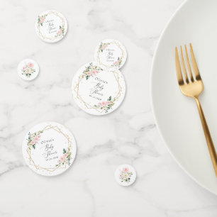 Pink Flowers, White Flowers, Greenery, Baby Shower Confetti