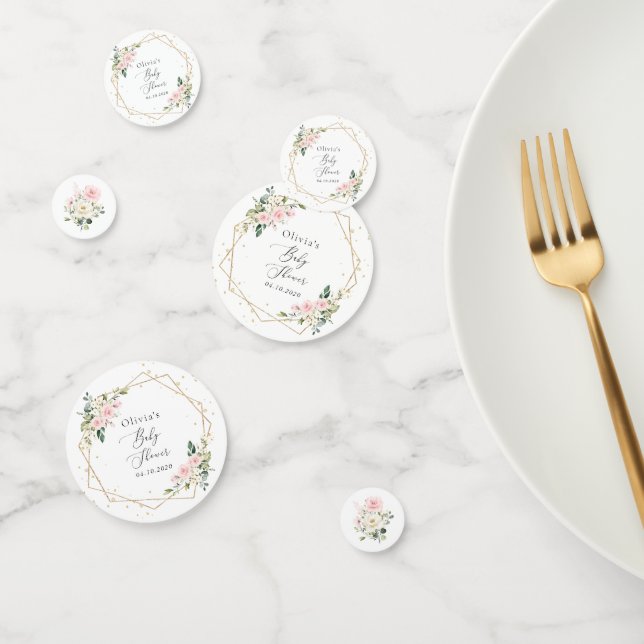Pink Flowers, White Flowers, Greenery, Baby Shower Confetti (Group)
