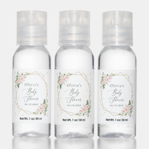 Pink Flowers, White Flowers, Greenery, Baby Shower Hand Sanitizer