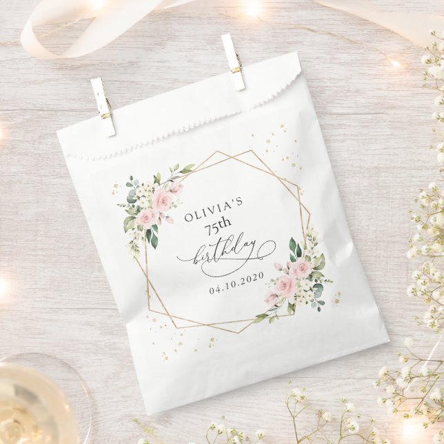 Pink Flowers, White Flowers, Greenery, Birthday Favor Bag (Clipped)