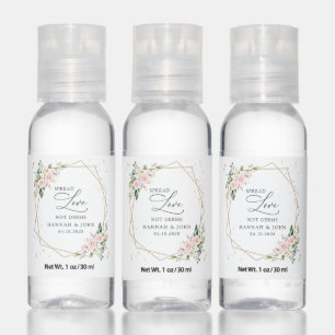Pink Flowers, White Flowers, Greenery, Wedding Hand Sanitizer