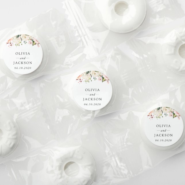 Pink Flowers, White Flowers, Greenery, Wedding Life Saver® Mints (Assorted)