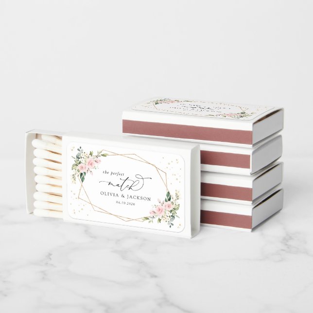 Pink Flowers, White Flowers, Greenery, Wedding Matchboxes (Stacked)