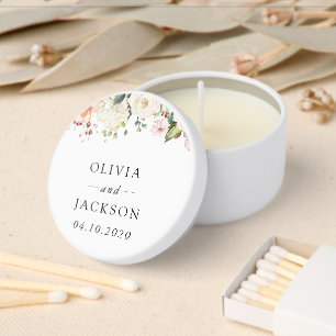 Pink Flowers, White Flowers, Greenery, Wedding Mini Candle Favors