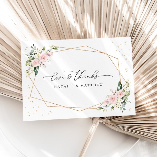 Pink Flowers, White Flowers, Greenery, Wedding Thank You Card (Creator Uploaded)