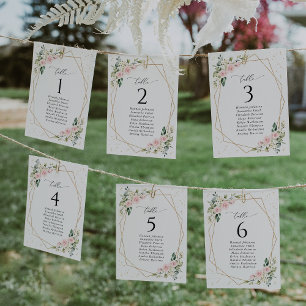 Pink Flowers, White Flowers, Seating Chart Cards